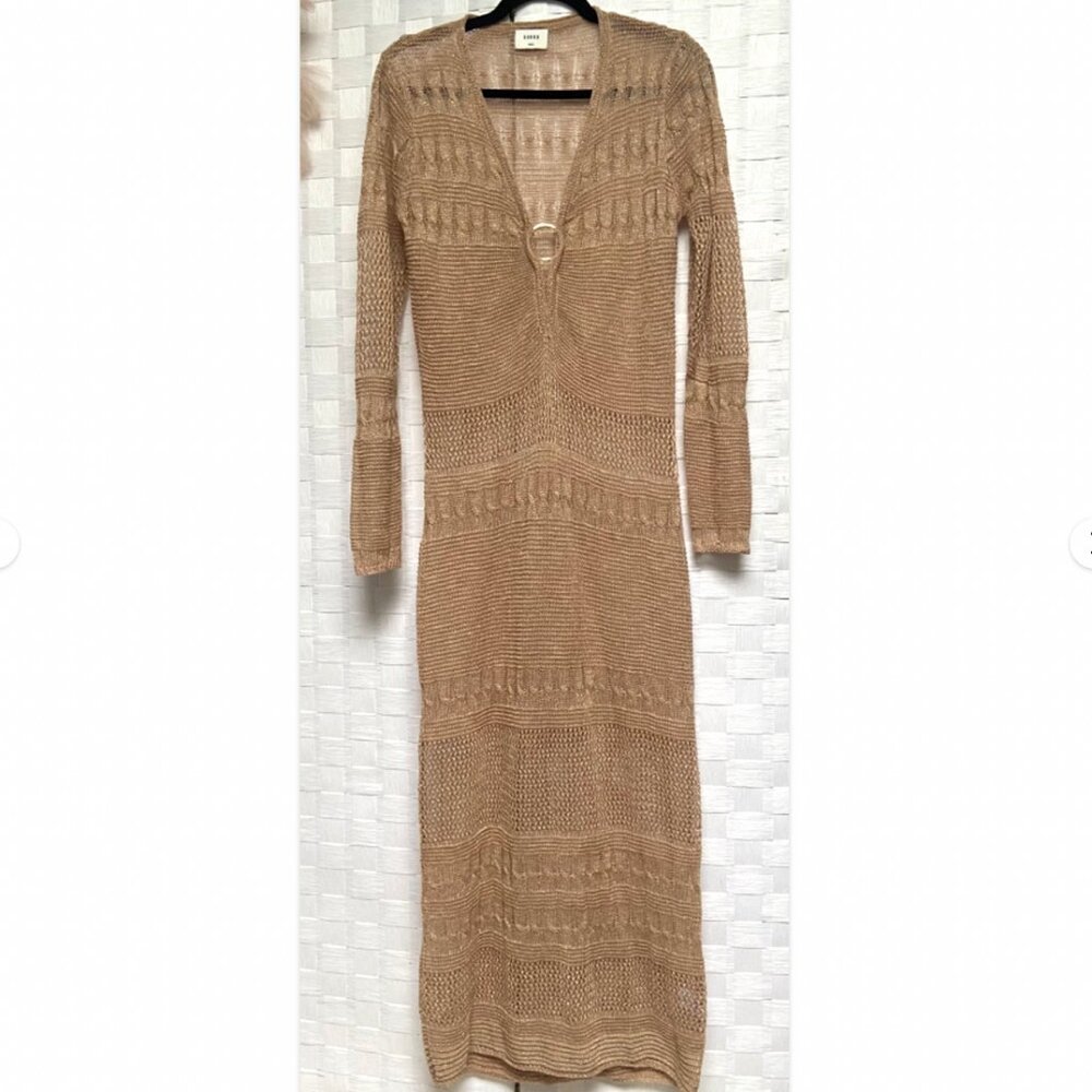 SUBOO Gold Loop Ornament V Neck Knit Sparkly Maxi Dress Size M